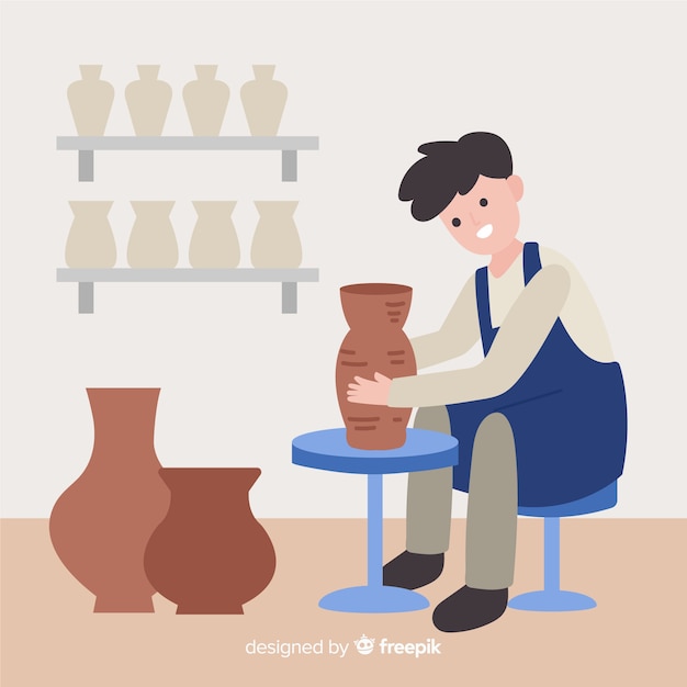 People making pottery flat design