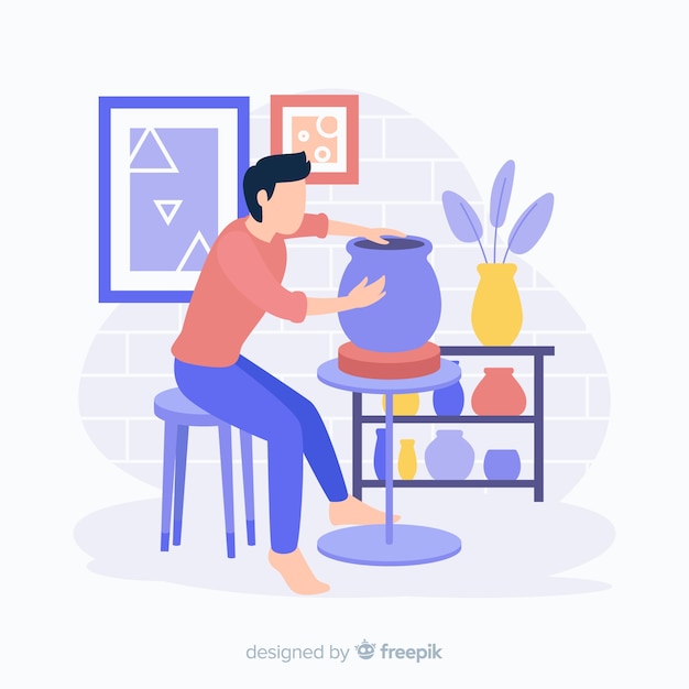 People making pottery flat design