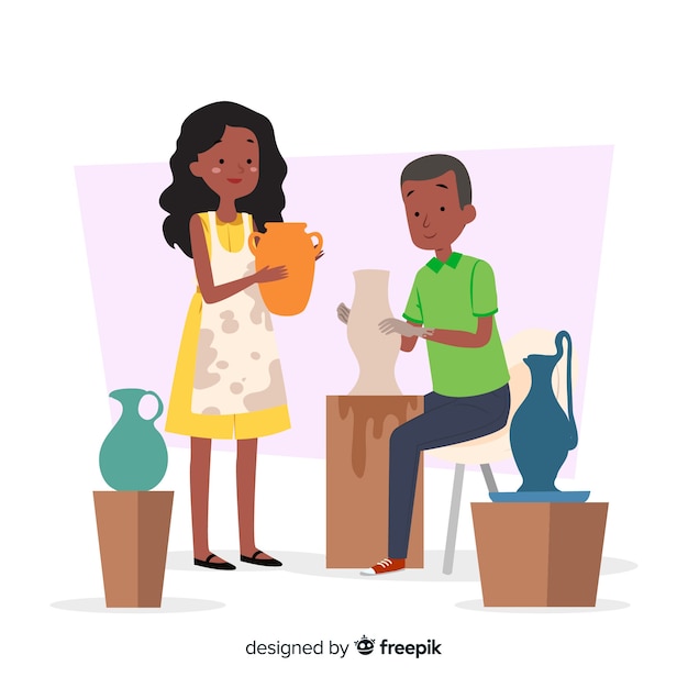 People making pottery flat design