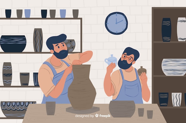 People making pottery flat design