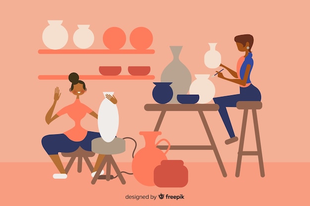 Free vector people making pottery flat design