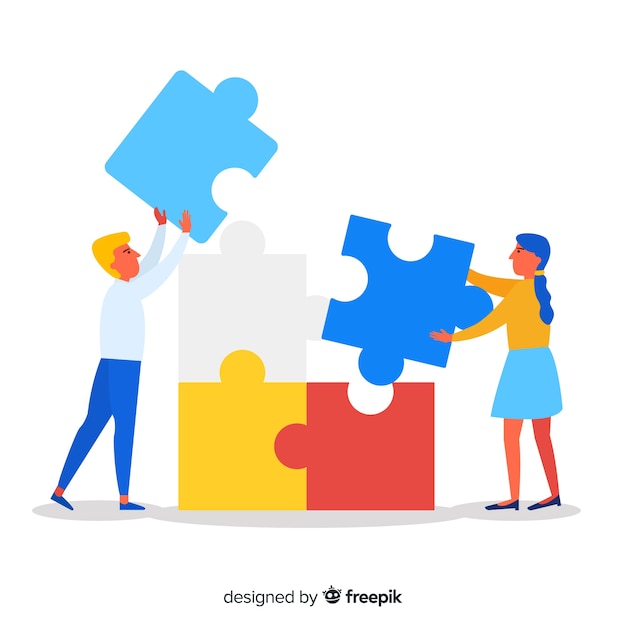 Free vector people making puzzle together