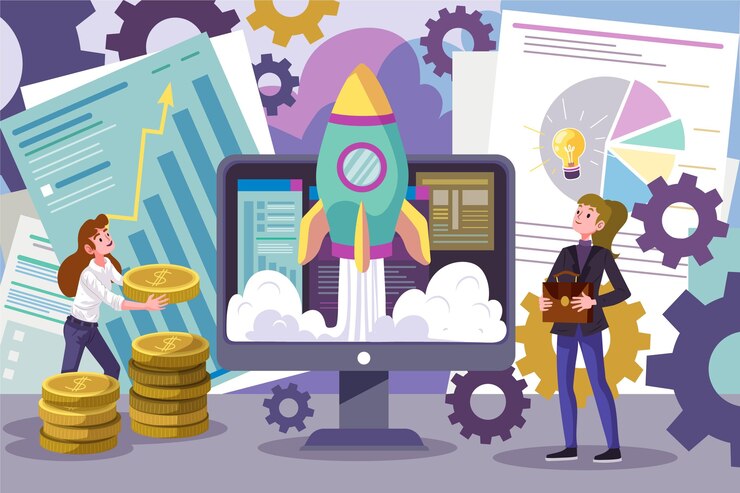 मुफ़्त वेक्टर people making together a start-up