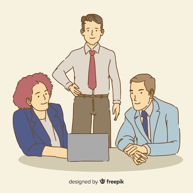 People at the office in korean drawing style