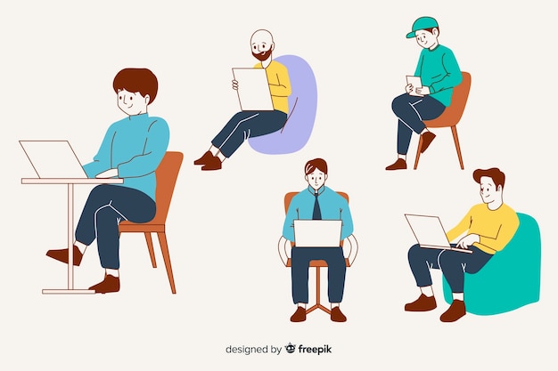 Free vector people at the office in korean drawing style