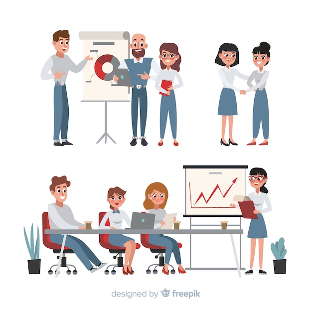 Free vector people at the office scenes set