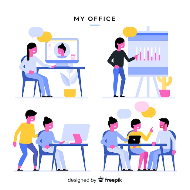 Free vector people at the office scenes set