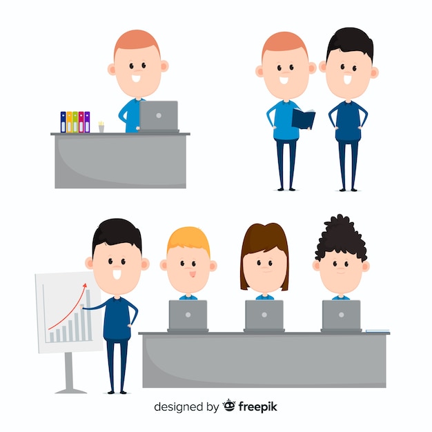 Free vector people at the office scenes set