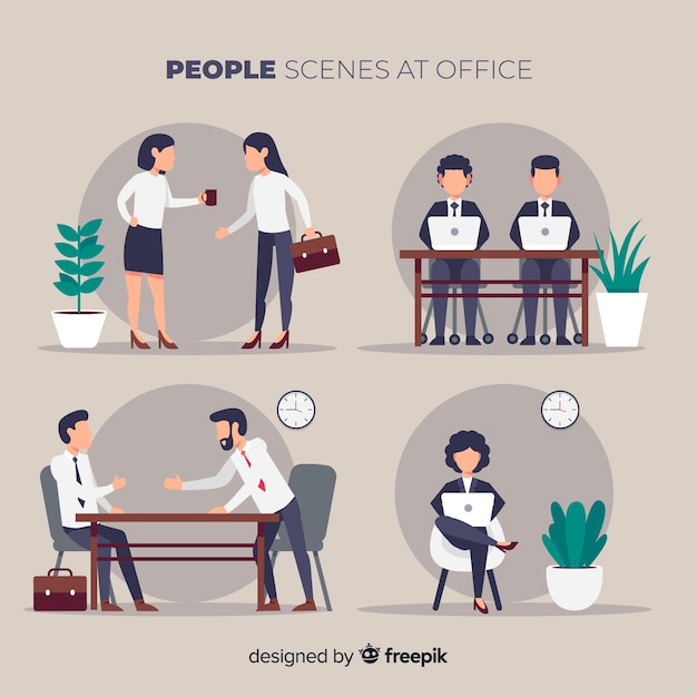 Free vector people at the office scenes set