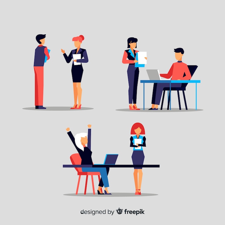 Free Vector people at the office scenes set