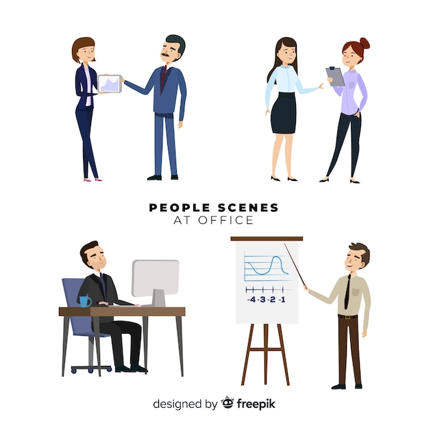 Free vector people at the office scenes set