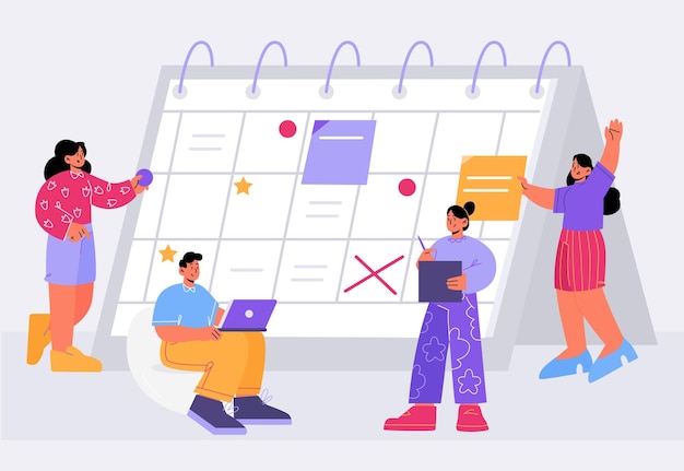 People organize work with calendar schedule