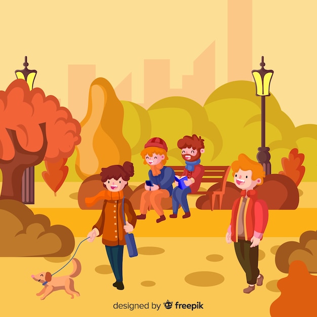 People in the park in autumn