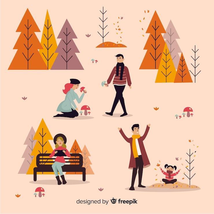 Free Vector people in the park in autumn