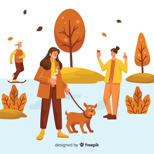 Free vector people in the park in autumn