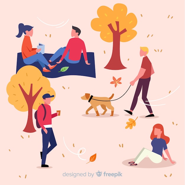 Free vector people in the park in autumn