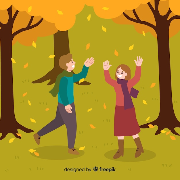 Free vector people in the park during autumn