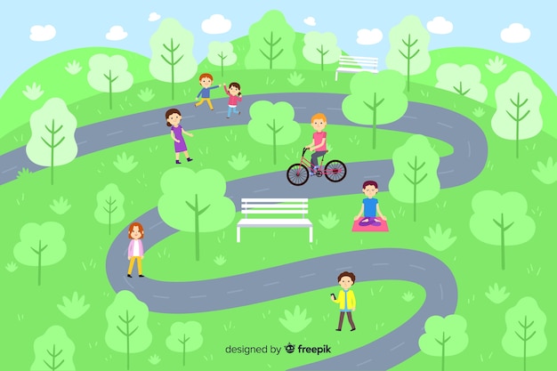 Free vector people in park with pathway