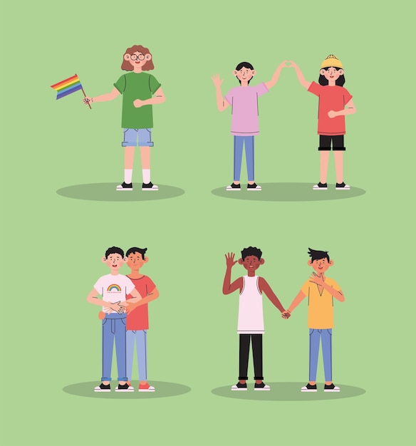 Free vector people part in pride parade, set