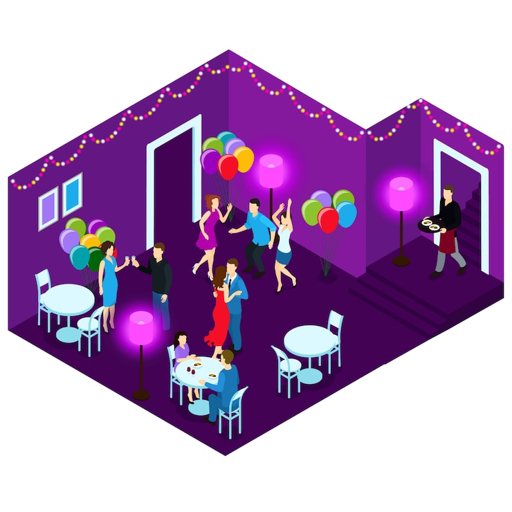 無料Vector パーティーのアイソメ図の人々