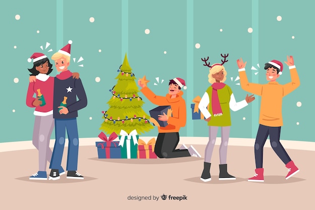 People people celebrating christmas indoor party cartoon