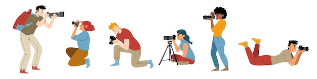 Free vector people photographers with camera take shoot