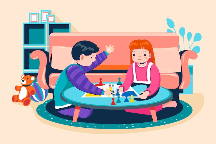 Free Vector people playing ludo game