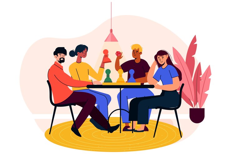 Free Vector people playing ludo game