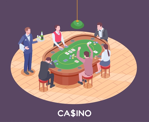 Люди играют в покер в зале казино изометрическая композиция 3d