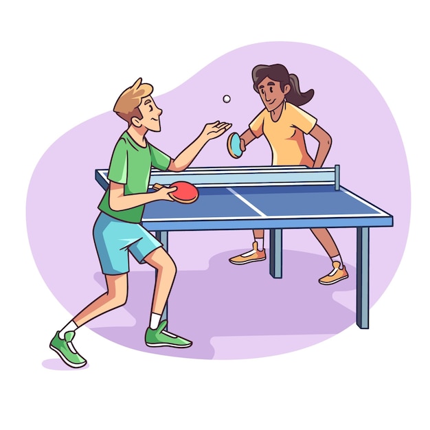 People playing table tennis hand drawn style