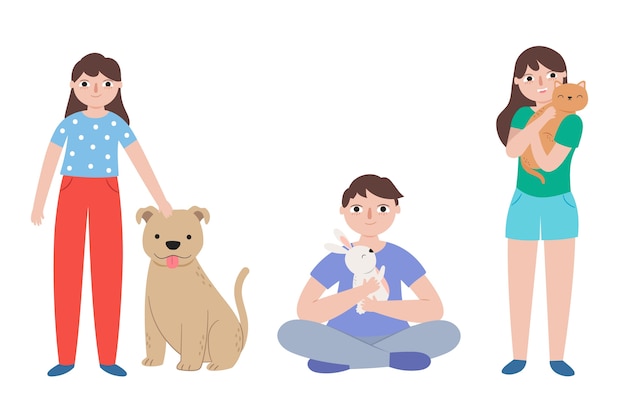 Free vector people playing with their pets concept