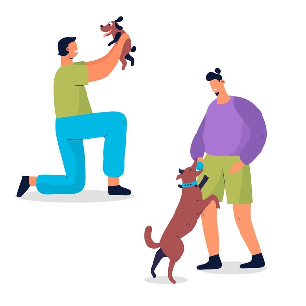 People playing with their pets concept