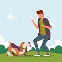 Free vector people playing with their pets