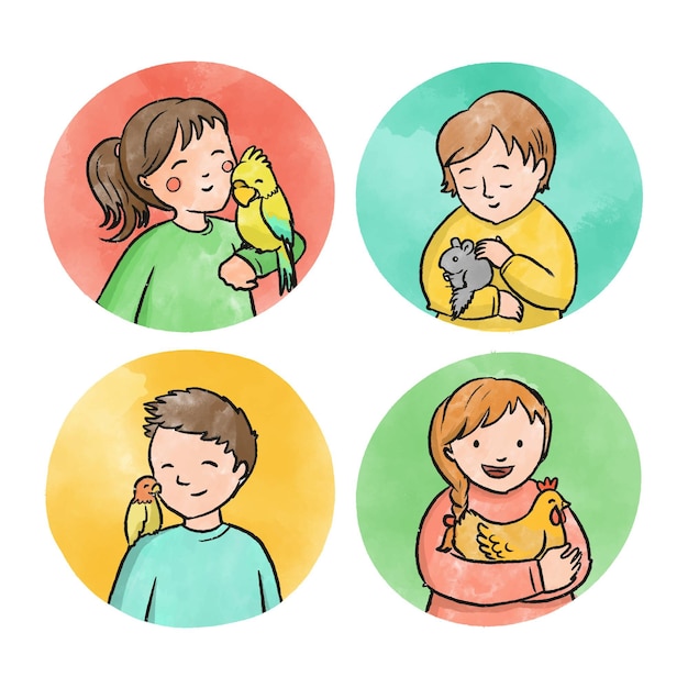 Free Vector people playing with their pets