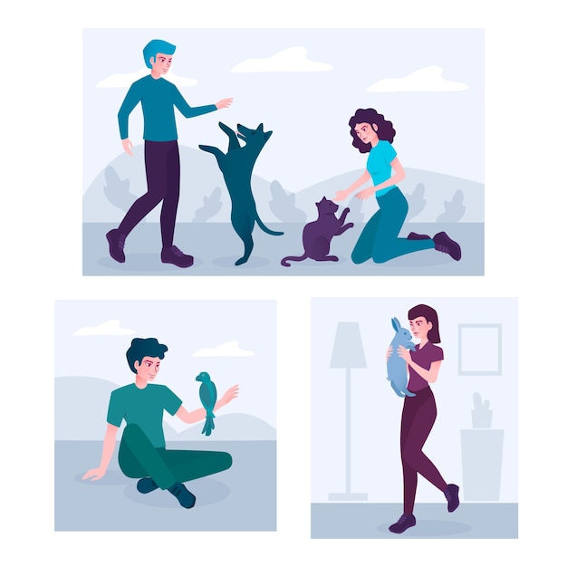 People playing with their pets