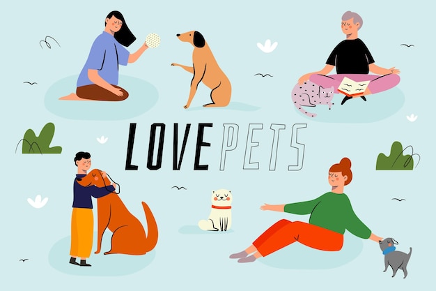 Vector Templates: People Playing with Their Pets – Free Download