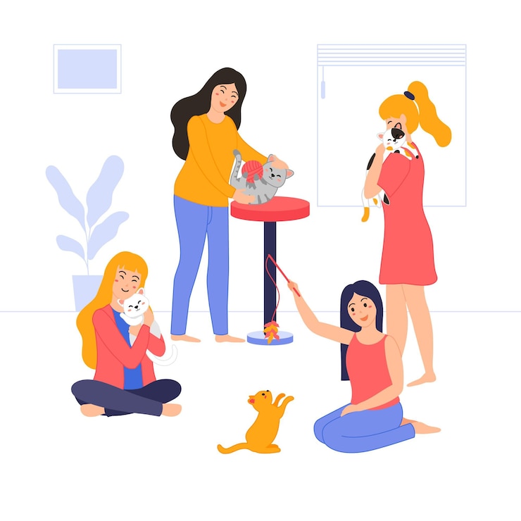 Free Vector people playing with their pets