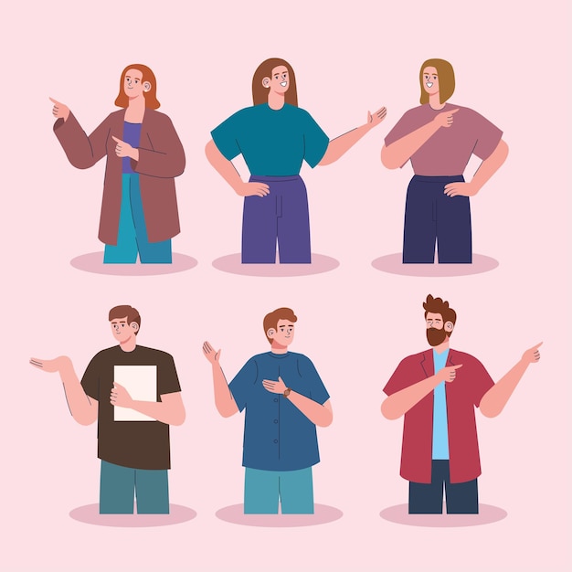 Free vector people pointing in different directions