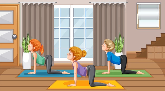 Free vector people practicing yoga exercise and meditation