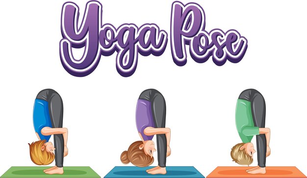 Vettore gratuito persone che praticano yoga con testo