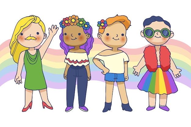 Free vector people on pride day celebrating illustrated