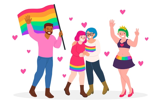 Free vector people on pride day concept