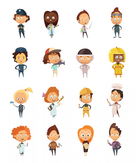 Free vector people professions cute cartoon icons