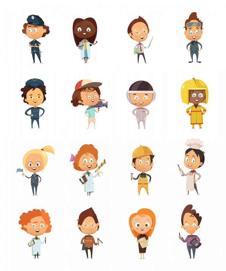 Free Vector people professions cute cartoon icons