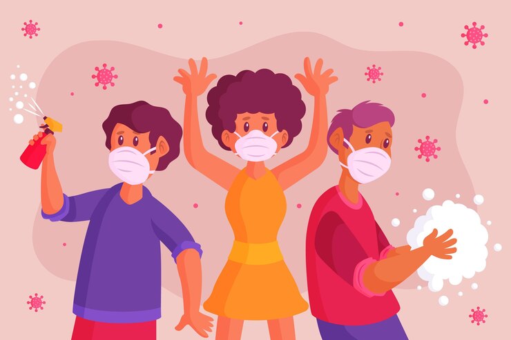 Free Vector people protecting themselves from coronavirus