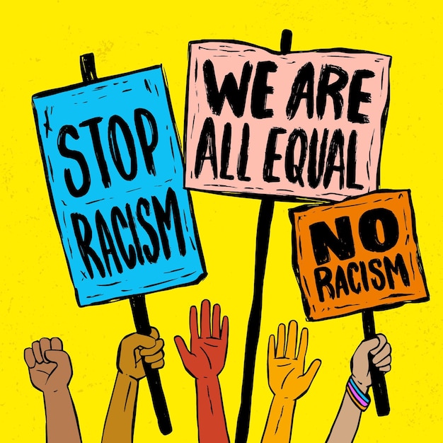 Бесплатное векторное изображение Люди, протестующие против расизма с плакатами