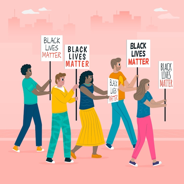 Free vector people protesting together against racism