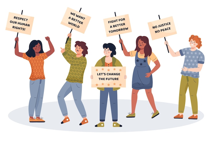 मुफ़्त वेक्टर people protesting together for a good cause