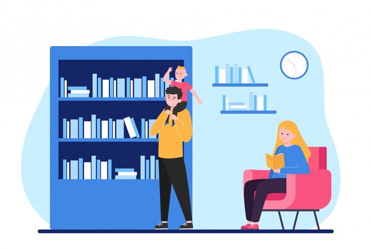 Free Vector people reading and choosing books