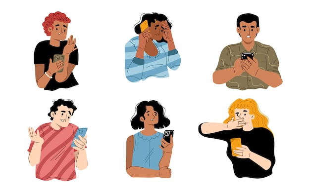 Free vector people receive bad news from mobile phone